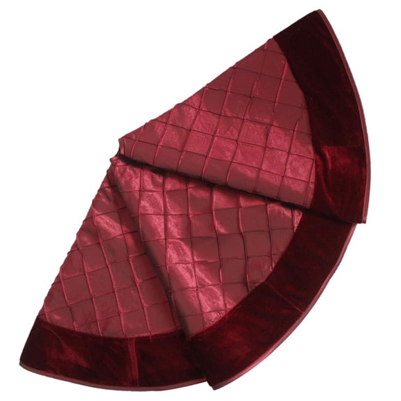 36"/42"/50" Handcraft Pintuck Faux Silk with Velvet Border Christmas Tree Skirt in Burgundy Color