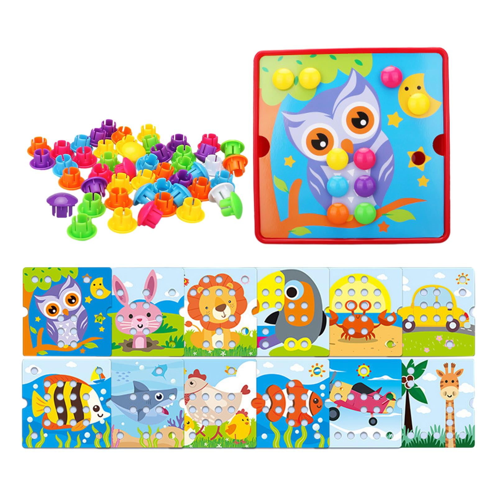 yotijay Assorted Color Mosaic Pegboard Educational Toys, 46 Buttons and 12 Pictures with E