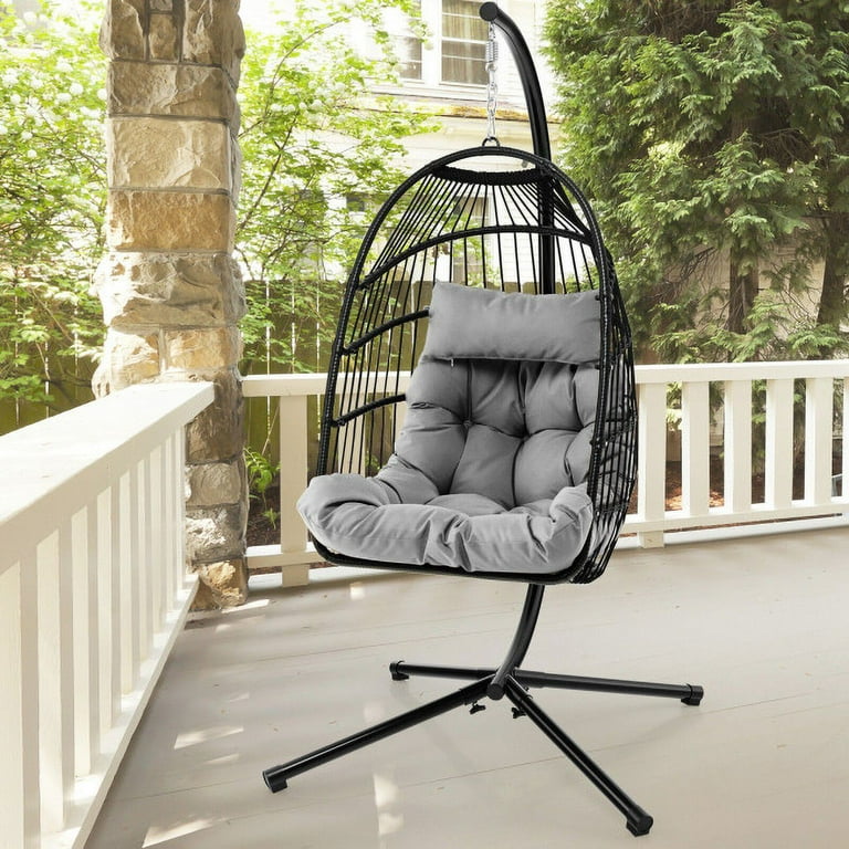 Vebreda Large Hanging Egg Chair with Stand UV Resistant Cushion Hammock Chairs for Outdoor Black Walmart