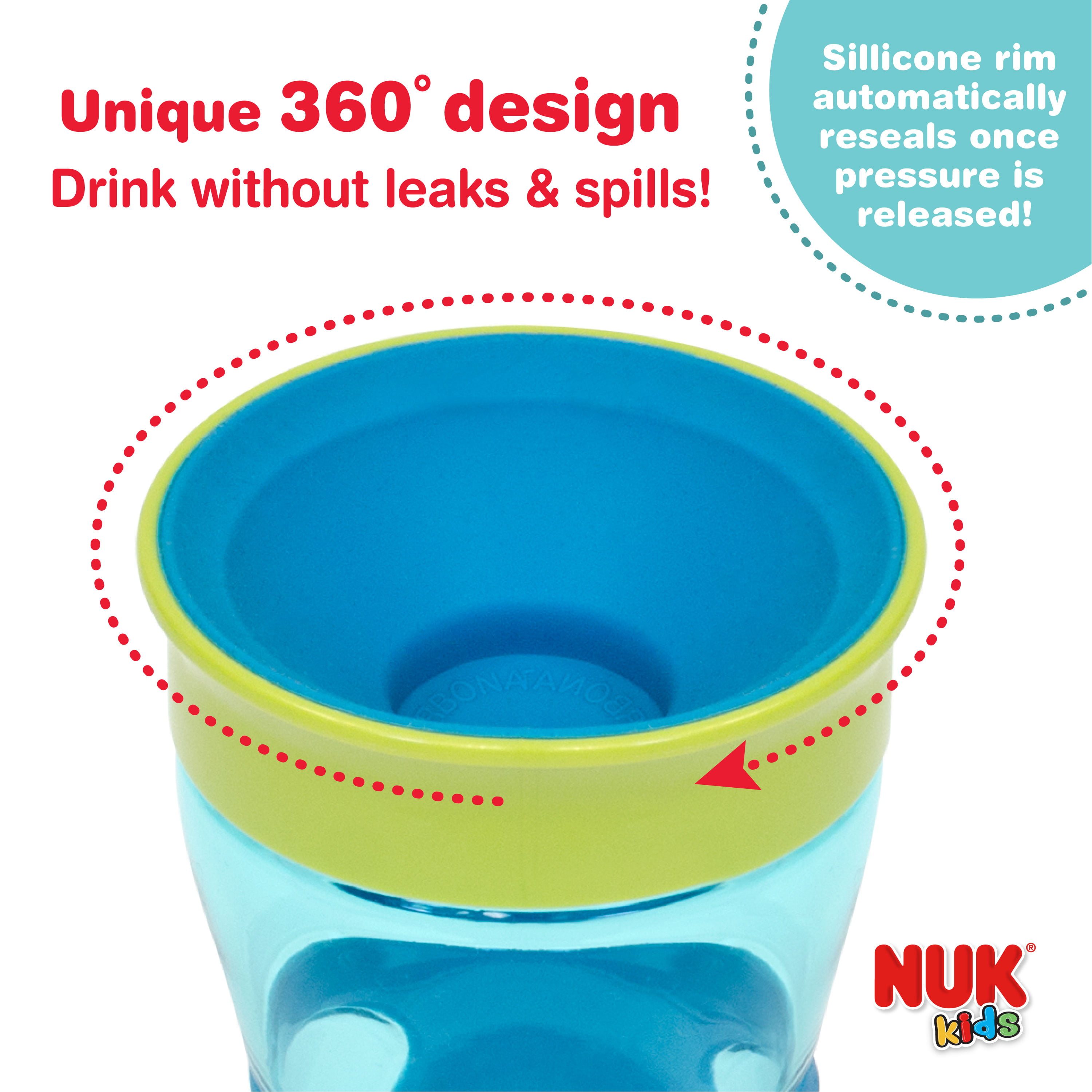 NUK Kids Magic 360 Rim Ultra Grip Spoutless Cup, 13 ounce, Blue