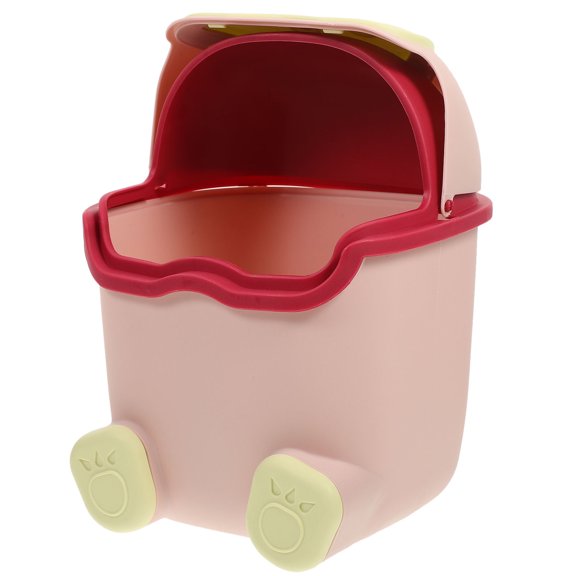 OUNONA  Large Trash Can Plastic Mini Toy Clear Storage Bins Office Pink