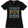 thumbnail image 3 of Inktastic Happy Hanukkah Sweater Style Design with Menorah and Dreidel Women's Plus Size V-Neck T-Shirt, 3 of 5