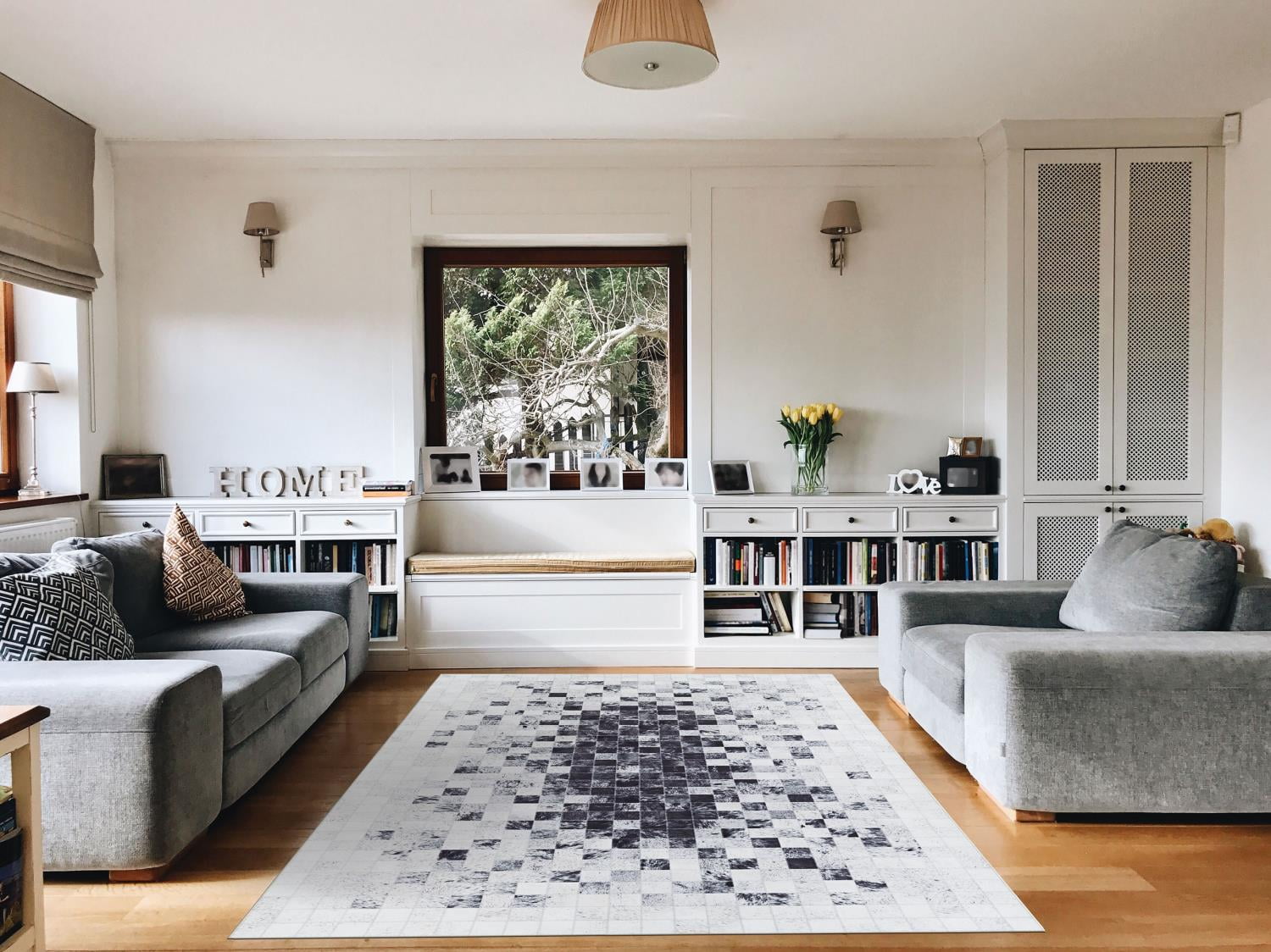Couristan Prairie Hygee Blocks Coal-Ice Caps Printed Faux Cowhide Area Rug&nbsp;