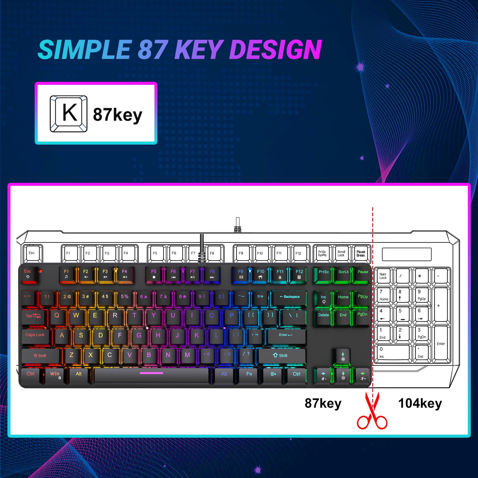SYGTA K87 Gaming Keyboard, USB-A TKL 87 Keys Hot Swappable Wired Gaming Keyboard for PC Mac,Black
