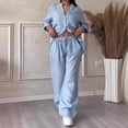 thumbnail image 2 of Conjunto informal de 2 piezas para mujer, traje holgado elegante con cuello en V, camisa de manga larga, pantalones informales, moda deportiva, primavera y verano, 2 of 5