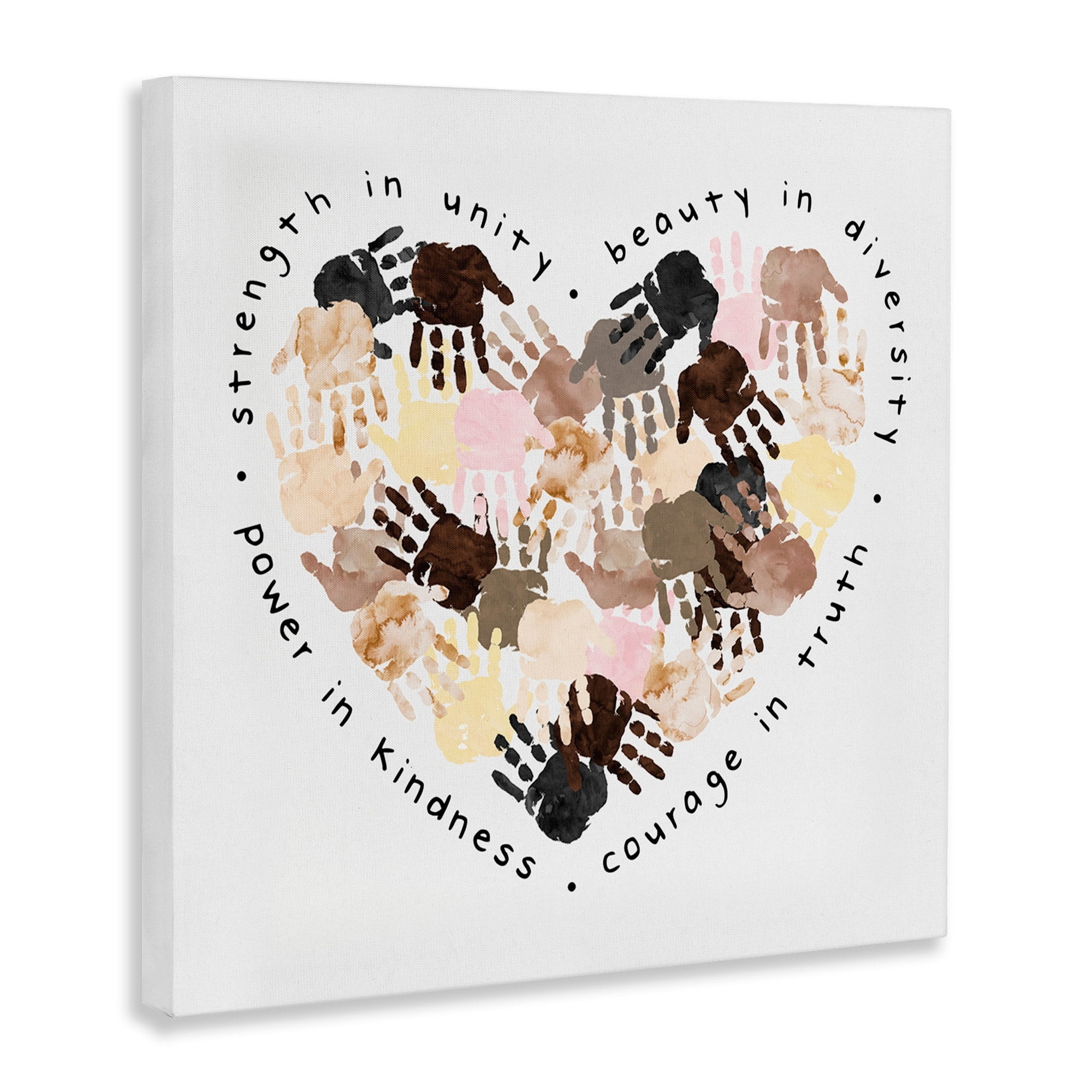 Powerful Strength In Unity Phrase Handprint Heart Art for Kids Gallery-Wrapped Canvas Print Wall Art, 17x17