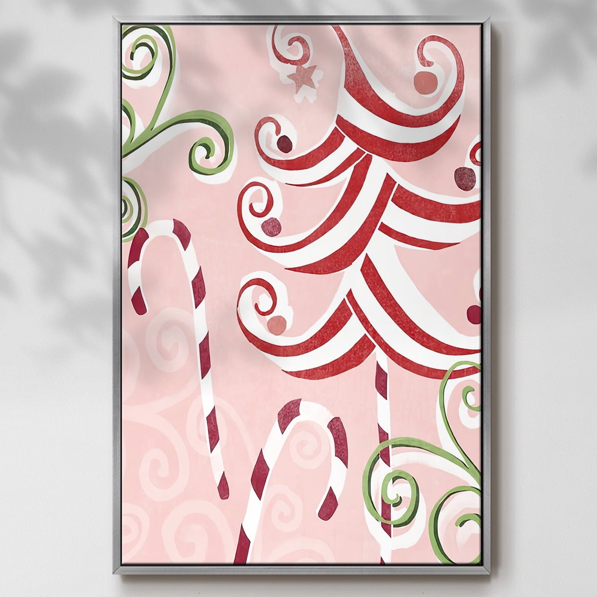 Candy Cane Holiday II - Framed Gallery Wrapped Holiday Canvas - 25 x 37 - Silver Frame