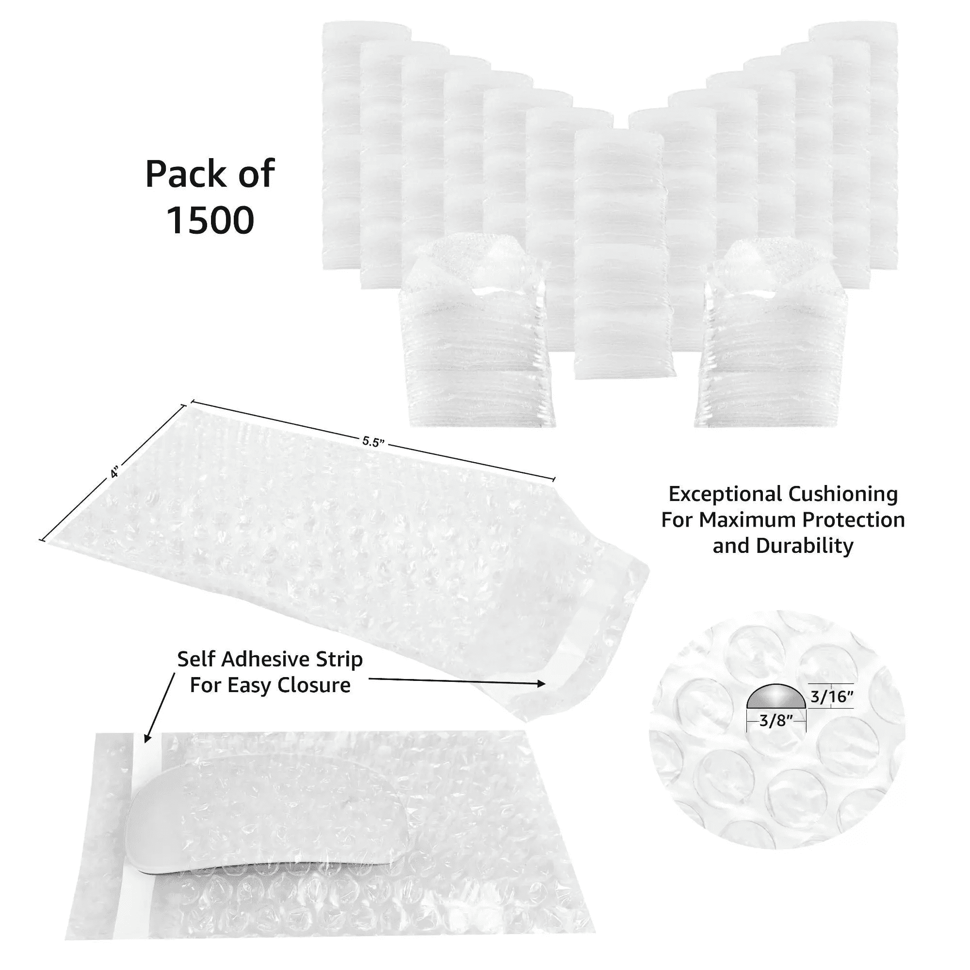 UOFFICE Bubble Wrap Bags, 4" x 5.5", 1500 Count, 1 Pack