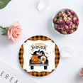 thumbnail image 4 of FMSHPON Happy Halloween Truck with Pumpkin Gnome Buffalo Plaid Set of 4 Round Coaster for Drinks, Absorbent Ceramic Stone Coasters Cup Mat with Cork Base for Home Kitchen Room Coffee Table Bar Decor, 4 of 6