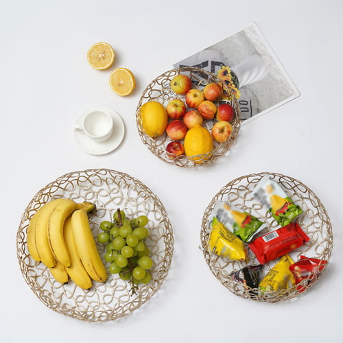 Buruis Large Fruit Bowl, Modern Fruit Container Holder, Hexagon Metal Food  Vegetables Basket, Flat Candy Dish for Kitchen Countertop Dining Table