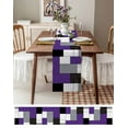 thumbnail image 6 of Purple Grey Burlap Cotton Table Runner 13x70 Inches Long, Modern Purple Geometric Farmhouse Table Runners, Outdoor Dining Tablecloths Decor for Baby Shower/Party/Wedding, 6 of 6