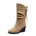 thumbnail image 2 of Wavsuf Work Boots for Women Soft Toe Round Toe with Fuzz Vintage Flock Mid Calf Khaki Shoes Size 38, 2 of 7