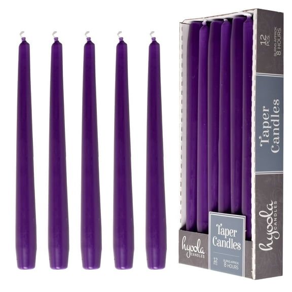 Hyoola 10" Purple Dripless European Made Taper Candles, Unscented Paraffin Wax with Cotton Wicks, 12-Pack