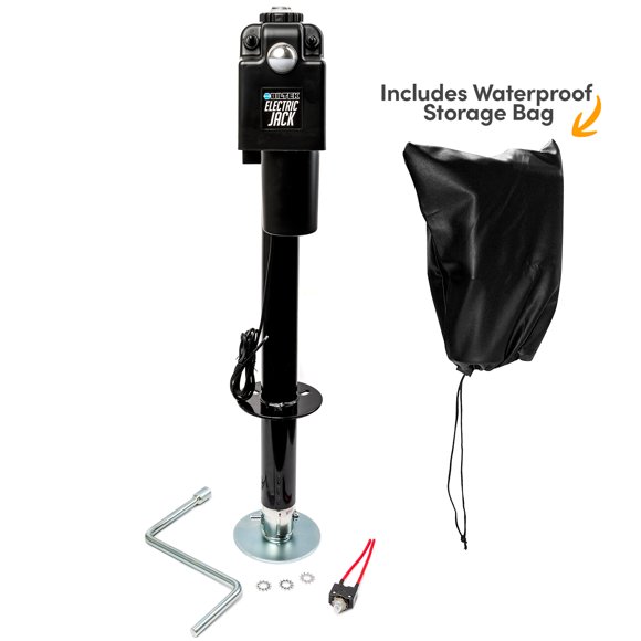 Biltek 3500lbs Electric Power Trailer Tongue Jack + Waterproof Storage Cover for RVs, Trailers, Campers, Utility or Boat Trailers - Black
