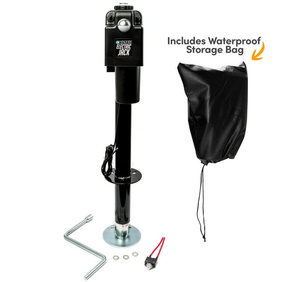 Biltek 3500lbs Electric Power Trailer Tongue Jack + Waterproof Storage Cover for RVs, Trailers, Campers, Utility or Boat Trailers - Black