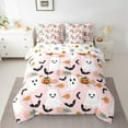 thumbnail image 2 of Feelyou Funny Cute Ghost Bedding Comforter Set 7 Pieces for Kids, Rustic Groovy Floral Full Bedding Set, Halloween Bat Pumpkin Reversible Fitted Sheet Flat Sheet, Microfiber Bedroom Decor, 2 of 7