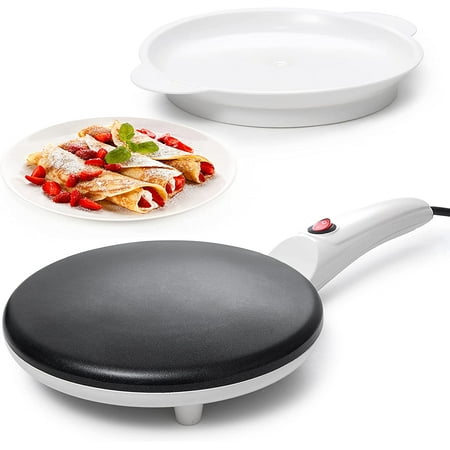 Moss & Stone Electric Crepe Maker With Auto Power Off, Portable Crepe Maker & Non-Stick Dipping Plate (White)