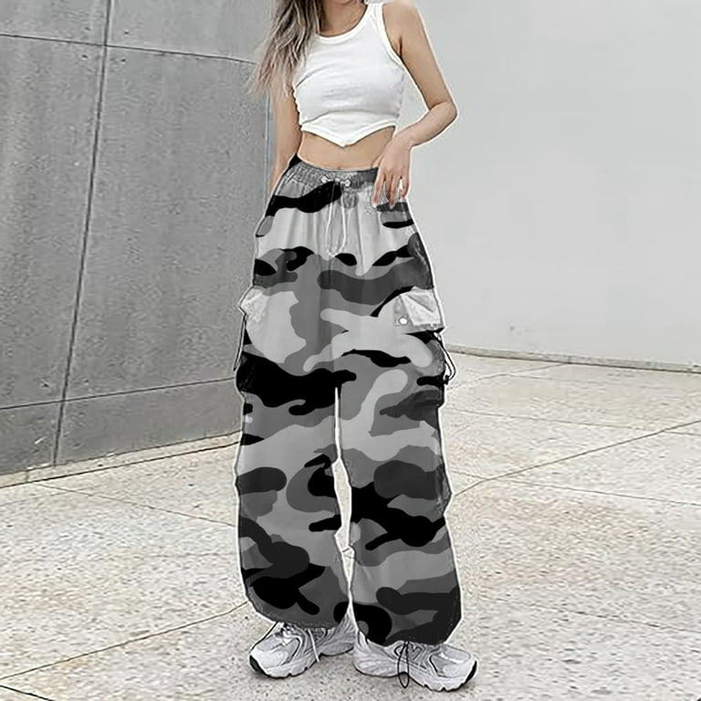 Womens Baggy Cargo Camo Print Pants Streetwear Hip Hop Joggers