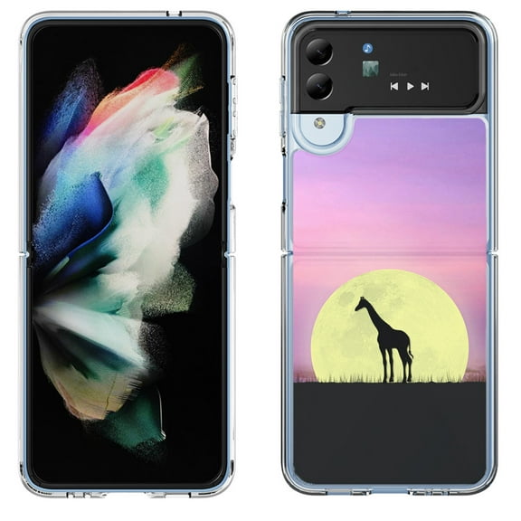 Shockproof Bumper Phone Case for Samsung Galaxy Z Flip 4 5G, by OneToughShield ® - Moonlight Giraffe
