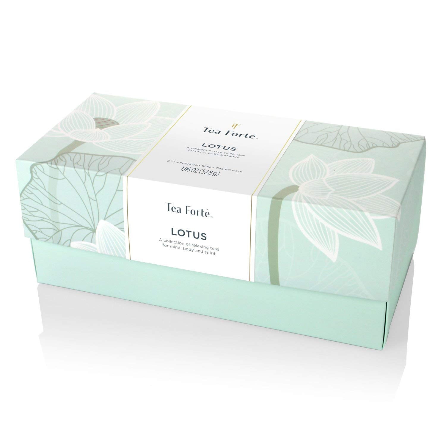 Tea Forte Lotus Relaxing Teas Presentation Box Tea Sampler Gift Set, 20 Assorted Variety Handcrafted Pyramid Tea Infuser Bags, Black Tea, Green Tea, Oolong Tea, White Tea, Herbal Tea