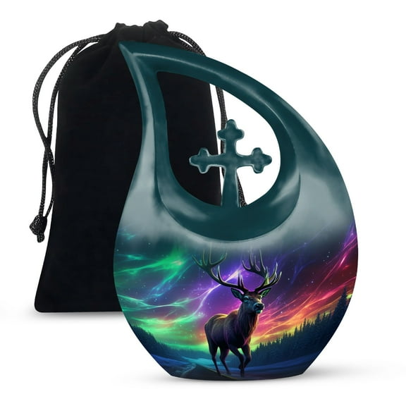 JAGSHASHI Majestic Deer Cremation Urns For Burial - Urns For Human Ashes Adult Large - Urn For Human Ashes For Men - Cremation Burial Urns - 10 Inch With Velvet Bag - Urns Ashes Adult Female