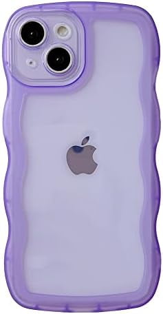 Solid Color Curly Wave Frame Clear Soft Compatible with iPhone Case  (Purple,iPhone 12)