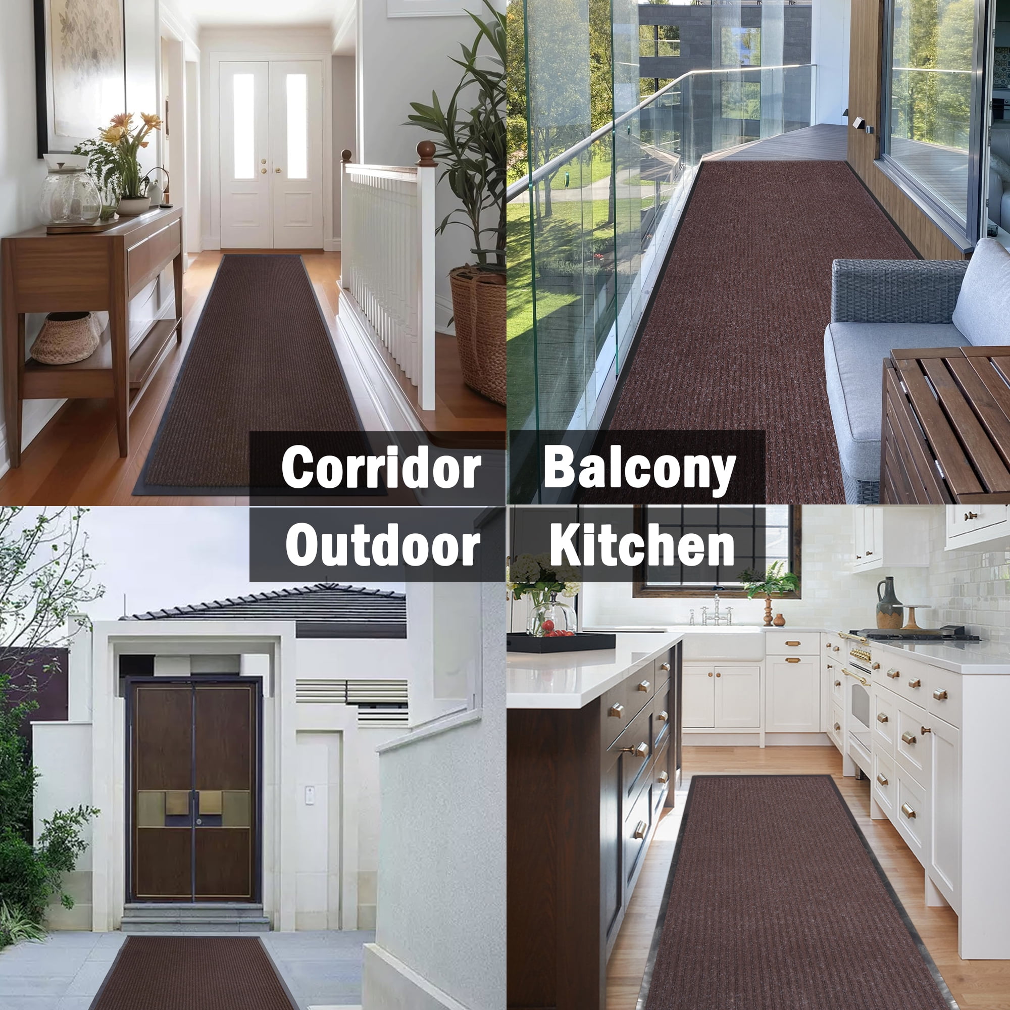 WANLISELL 3 x 16 ft Commercial Carpet, Non-Slip Entrance Stripe Mat, Indoor Outdoor Hallway Runner Rug, Brown