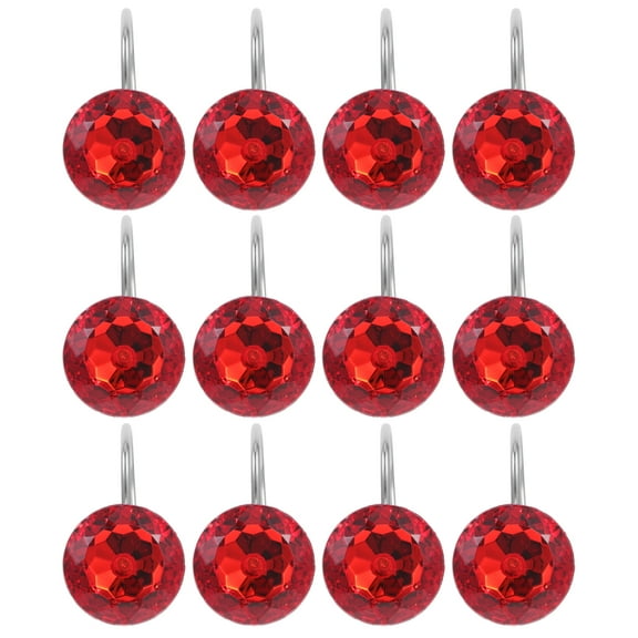 Raindrops 12Pcs Red Shower Curtain Hooks Safe Smooth Design for Bathroom Curtain Rods