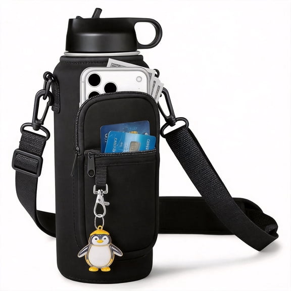 40 oz Water Bottle Holder with Strap and Storage Pocket, Protective Neoprene Bottle Sling Bag for Hiking, Camping, and Travel, Fits Most Large Insulated Water Bottles