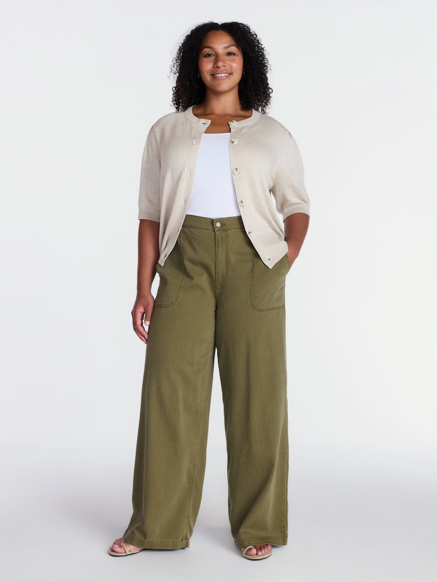 Time and Tru Women's High Rise Draped Utility Jeans, 30" Inseam, Sizes XS-XXXL