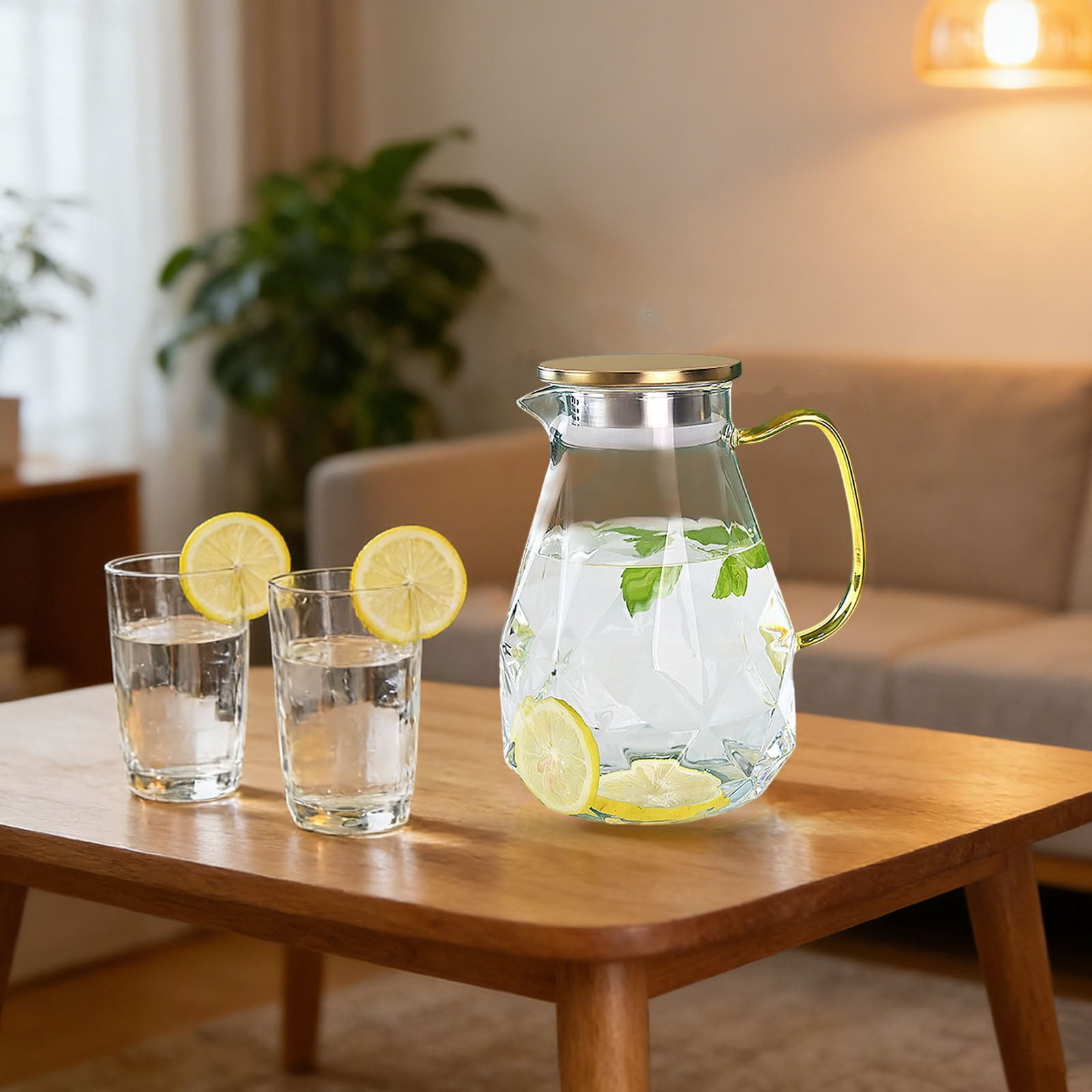 Thickened Large-Capacity Diamond Glass Water Bottle with Stainless Steel Lid - Safe, Durable Design for Hydration and Stylish Serving