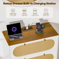 thumbnail image 3 of 3-Drawer Rattan Dresser Set of 2, 63" Wide Wooden Chest with 3-in-1 Charging Station, TV Stand & Storage Organizer for Bedroom, Living Room, Hallway (White & Brown), 3 of 8