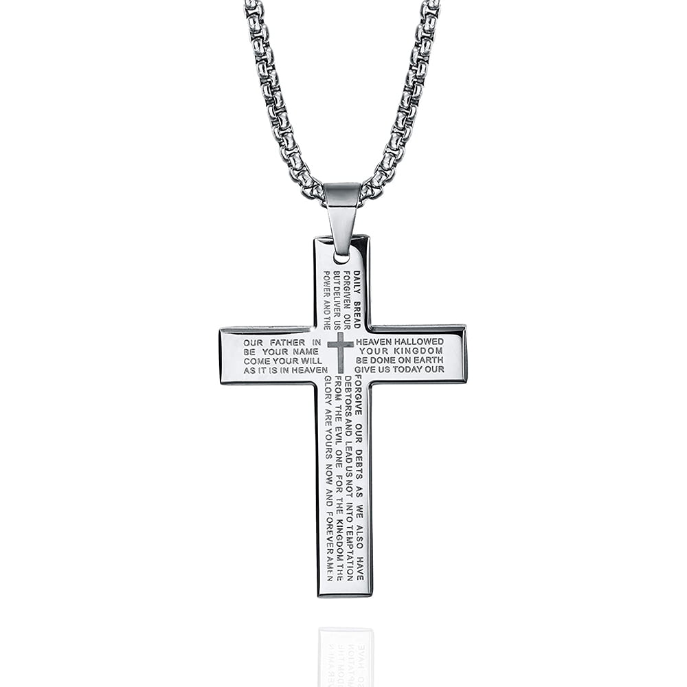 Men's Diamond Cross Necklace 1/6 Ct Tw Stainless Steel 22
