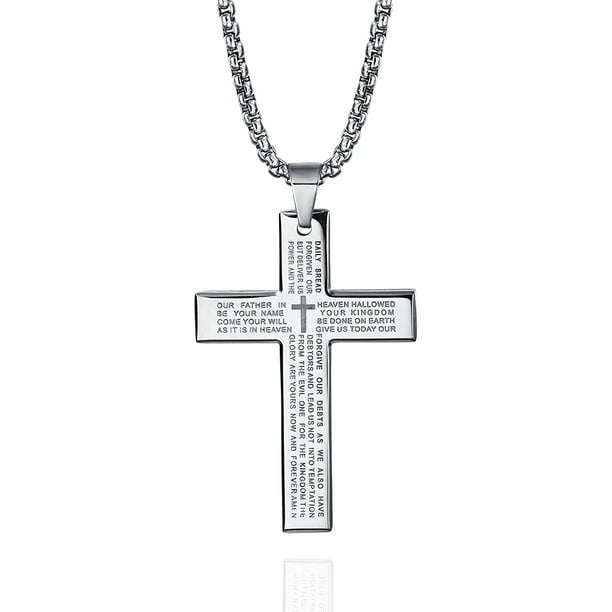 REGIS Men's Cross Necklace with Lord's Prayer, Stainless Steel Cross