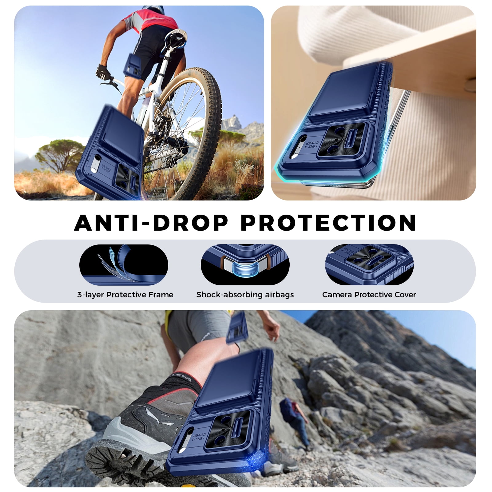 Vizvera for iphone 17 Pro Max Case Wallet RFlD [Cards Holder][Camera Control][Camera Cover] Full Body Rugged Shockproof Silicone Protective Phone Case for iphone 17 Pro Max-Blue