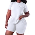 thumbnail image 1 of Gibobby Blusas Manga Larga Conjuntos de entrenamiento para mujer, conjuntos casuales a juego de 2 piezas, conjunto de pijama con pantalones cortos de Yoga de cintura alta y corto（Blanco， XXL), 1 of 5