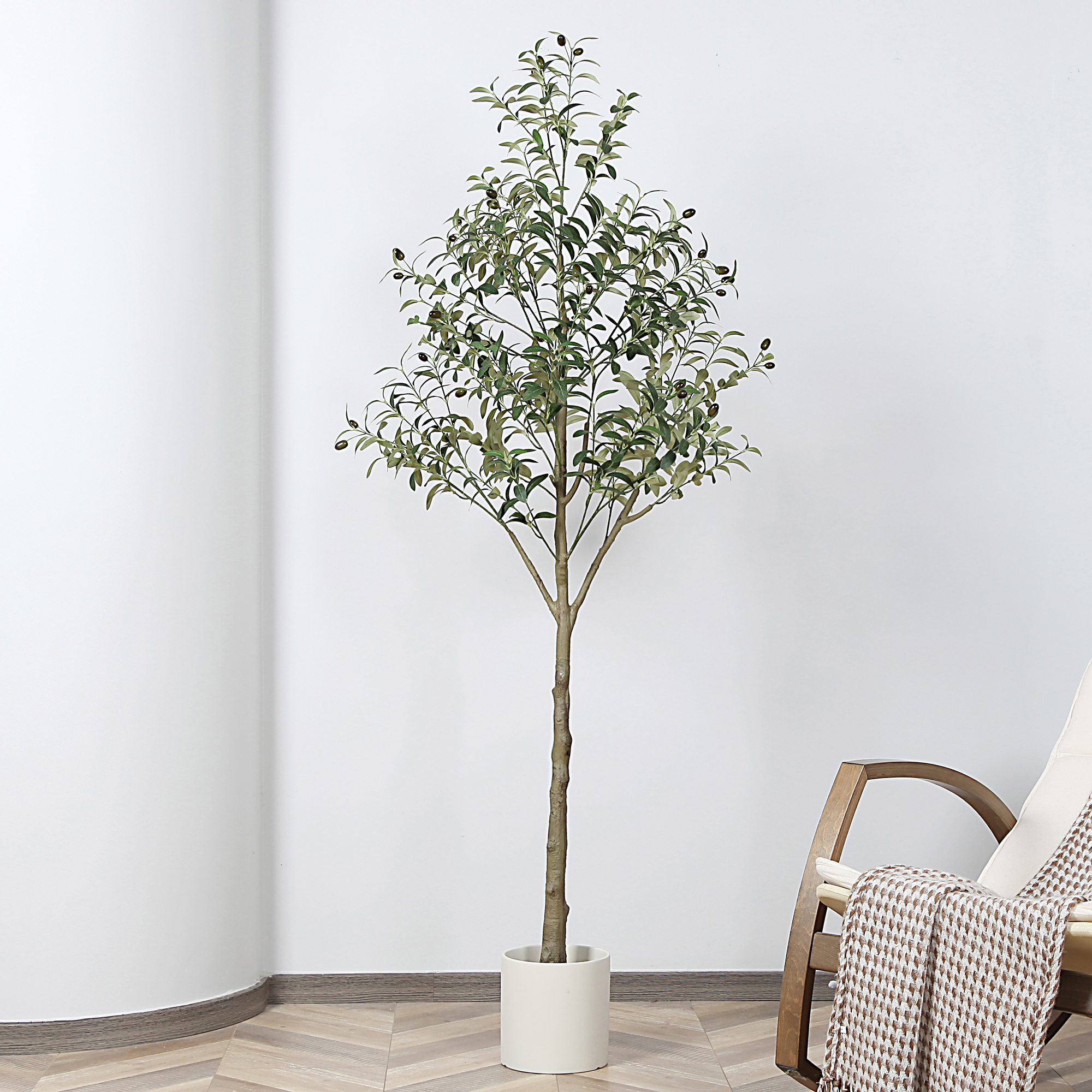 Artificial Olive Plant, 6FT Fake Plastic Olive Tree, Pre Potted Faux