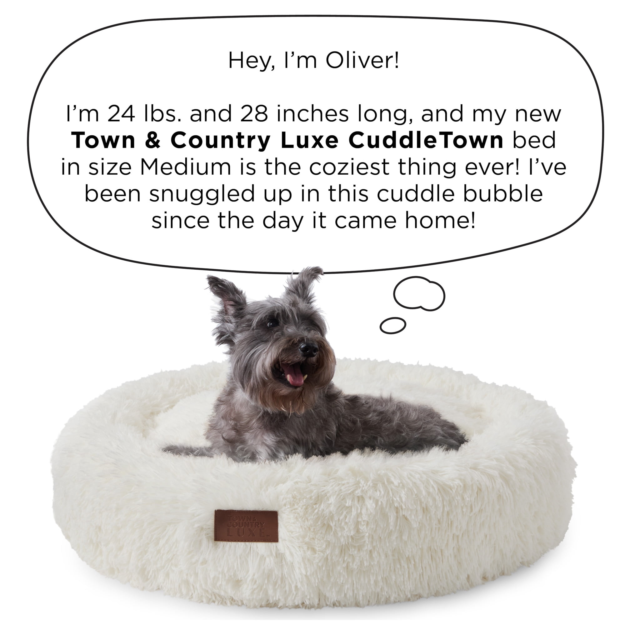 TOWN & COUNTRY LUXE CuddleTown Fuzzy Solid Donut Pet Bed, Soft, Cozy & Calming, Water Repellent, Non-Slip Bottom, 100% Machine Washable, Cream, Medium 28"x28"x7" Round