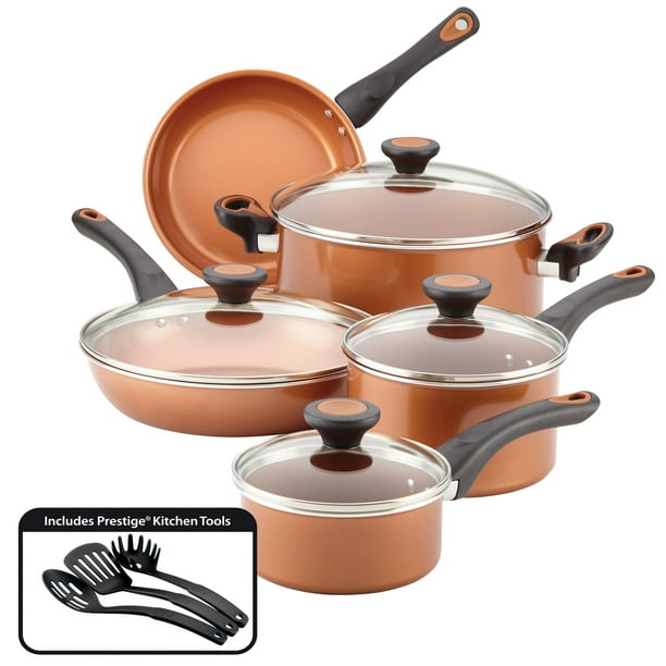 multi colored pots and pans set
