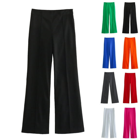 pstuiky Pants for Women, Women Print High Waist Classic Fit Trendy Oversized Full Trousers Cargo Pants Gift for Women Black L