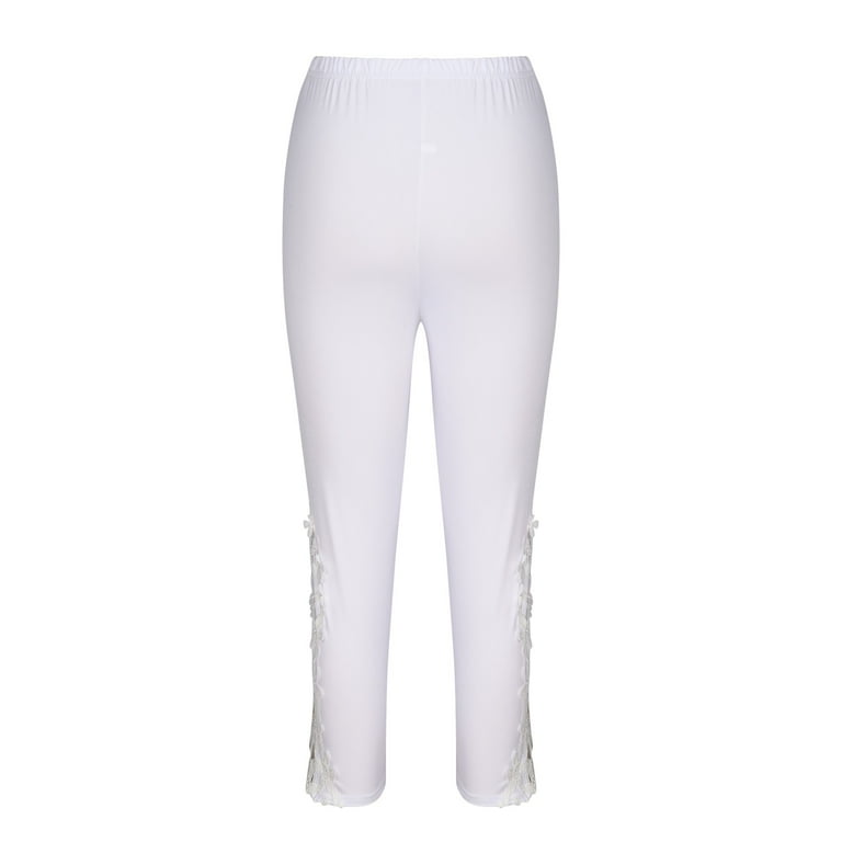 Ladies High Waist Stretch Cropped Leggings Floral Lace Bottoms Matching Plus Size Capri Pants for Casual Yoga 3X Large White Walmart