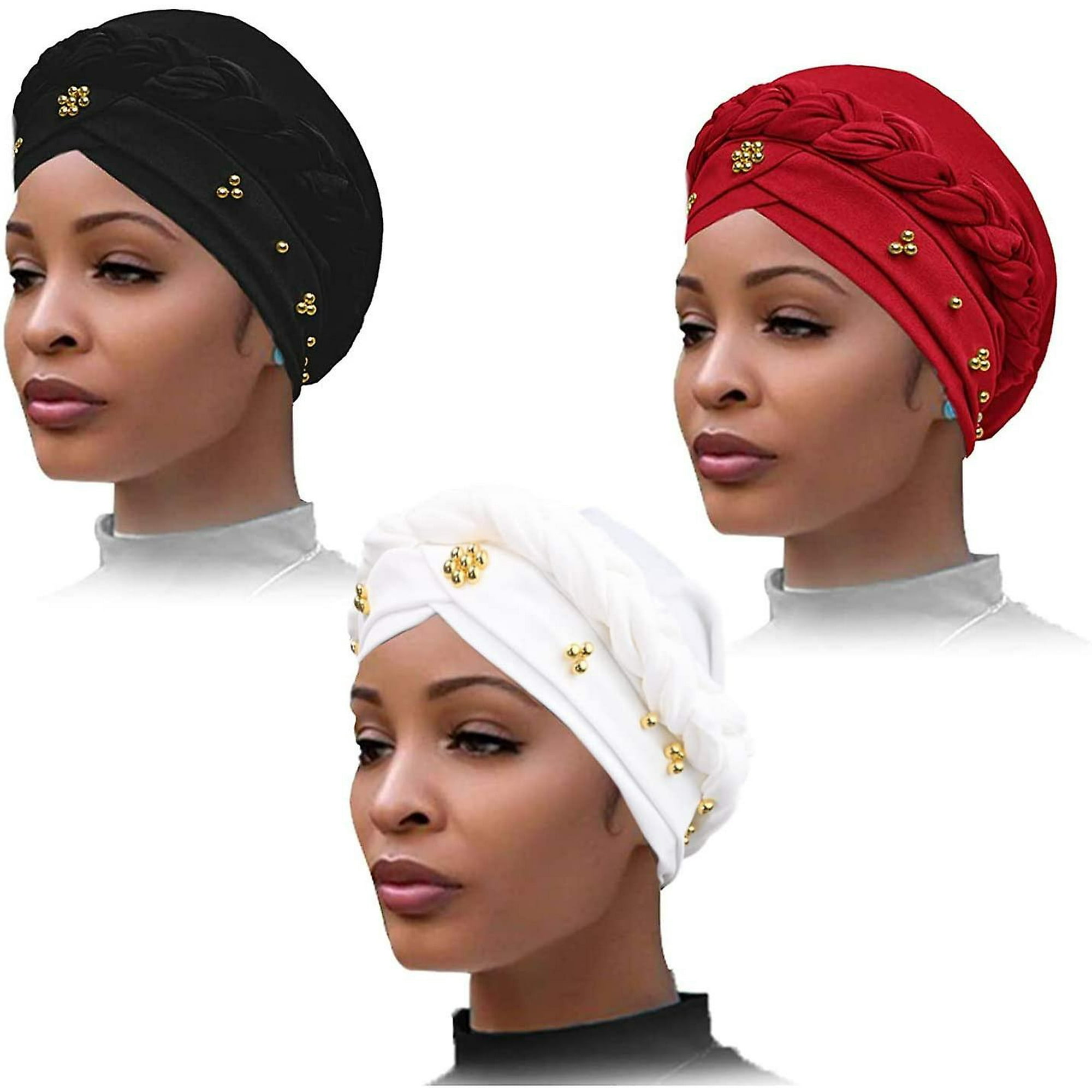 densenon 3 Pieces Women Turban Beaded Scarf, The Beaded Braid Head Wrap Hair  Cover, Twisted Braid Wrap Hat, Beanies, Faux | Walmart Canada