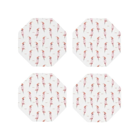 

Coasters Set of 4 - Funny Spectacled Cockatoo Pink Drink Coasters for Tabletop Protection Leather Coasters for Living Room Decor and Housewarming Gift Octagon