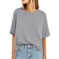 thumbnail image 1 of Camiseta YUCOLEN Oversized para mujer, verano, cuello redondo, gris claro, 1 of 6