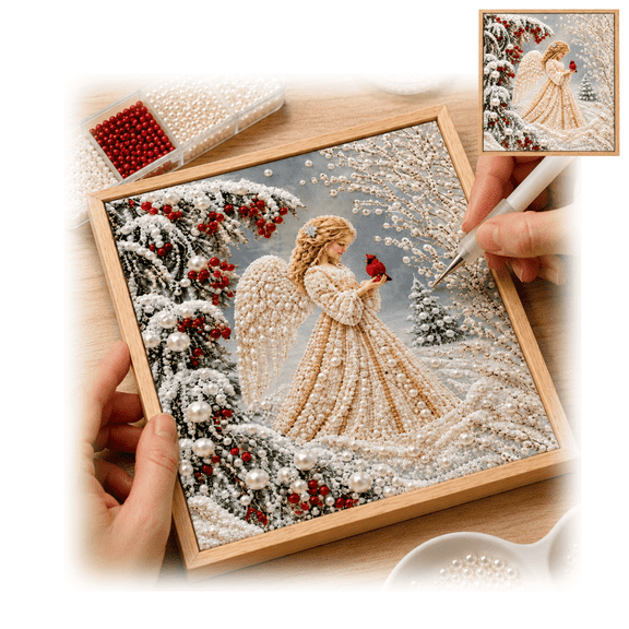 Christmas Angel Diamond Painting Kit, DIY Beaded Art Picture Set, Hand‑made Holiday Wall Decor Craft Supplies for Adult