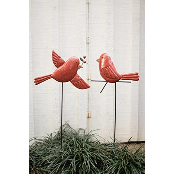 Kalalou A6337 Hand-Hammered Red Bird Yard Stakes, 53-inch Height, Set of 2