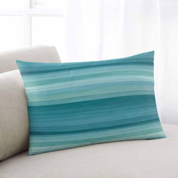 Teal Turquoise Aqua Ombre Throw Pillow Covers, Contemporary Abstract Lines Soft Breathable Pillow Cases with Invisible Zipper for Sleeping, Toddler Pillowcases for Couch Bed Sofa Chair 12x20 Inches