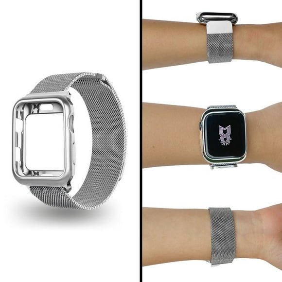 Correa metálica para Apple Watch de 44 mm + Protector lateral de pantalla. Mamá Pulpo Milanese case lateral