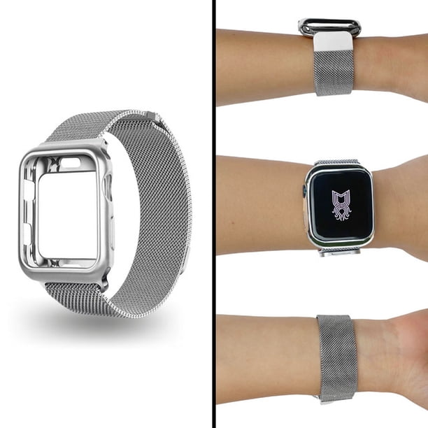 Correa para Apple Watch de 41 mm Metálica + Protector lateral de pantalla. Estilo Milanese. Mamá Pulpo Milanese case lateral