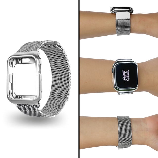 Correa para Apple Watch de 45 mm Metálica + Protector lateral de pantalla. Estilo Milanese. Mamá Pulpo Milanese case lateral
